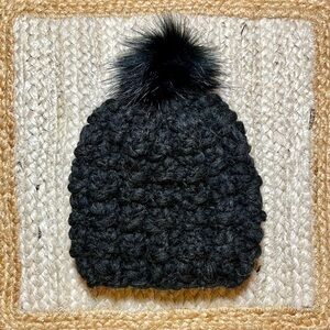 Chargrey Black Chunky Knit Beanie with Pom-Pom